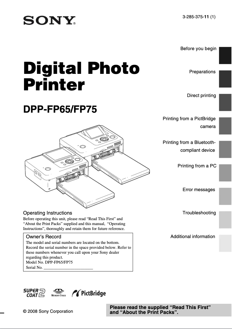 Page n°1 - Manuel utilisateur Sony DPP-FP65