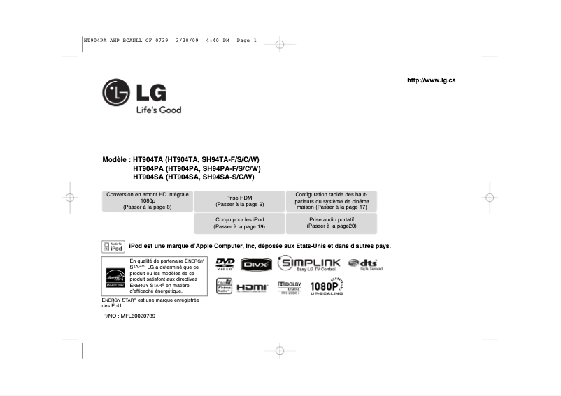 Page n°1 - Manuel utilisateur LG HT904PA