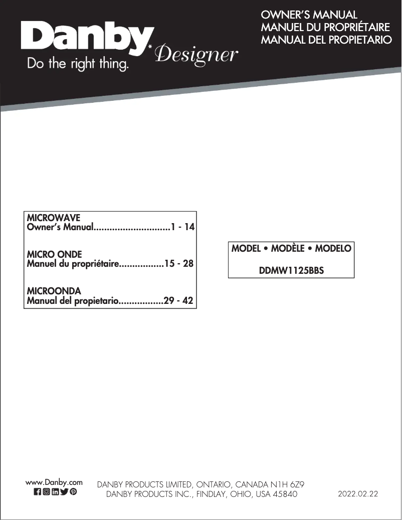 Page n°1 - Manuel utilisateur Danby DDMW1125BBS