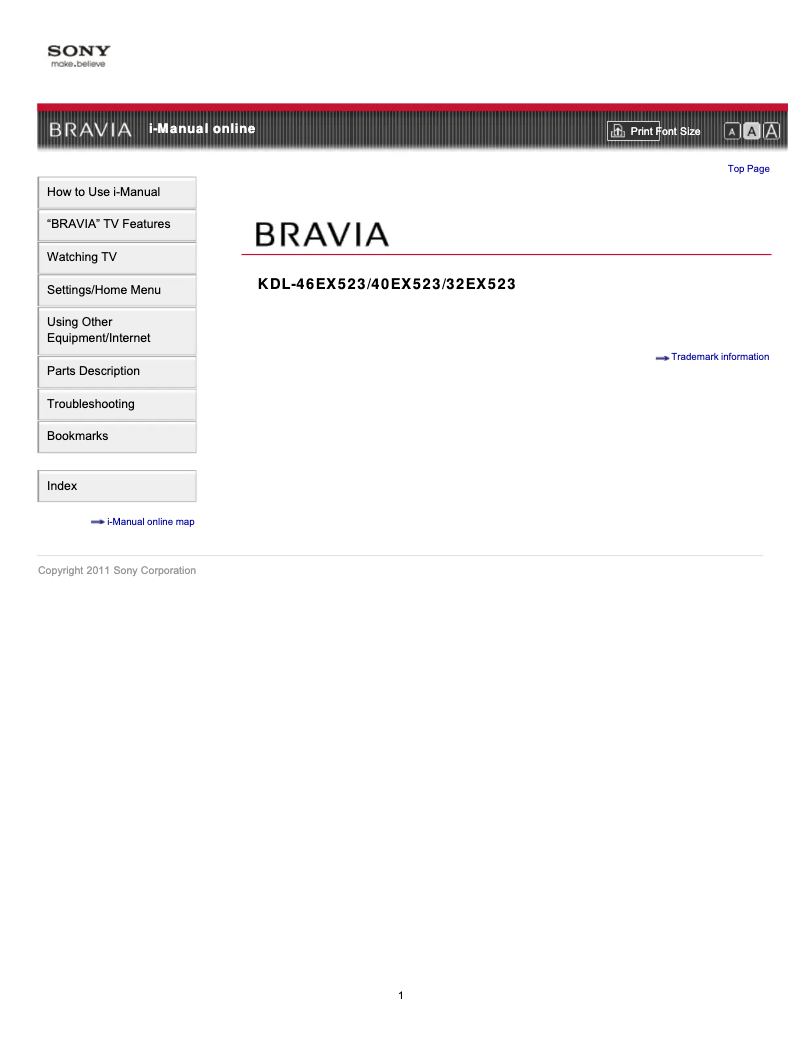 Page 1 de la notice Manuel utilisateur Sony KDL-40EX523