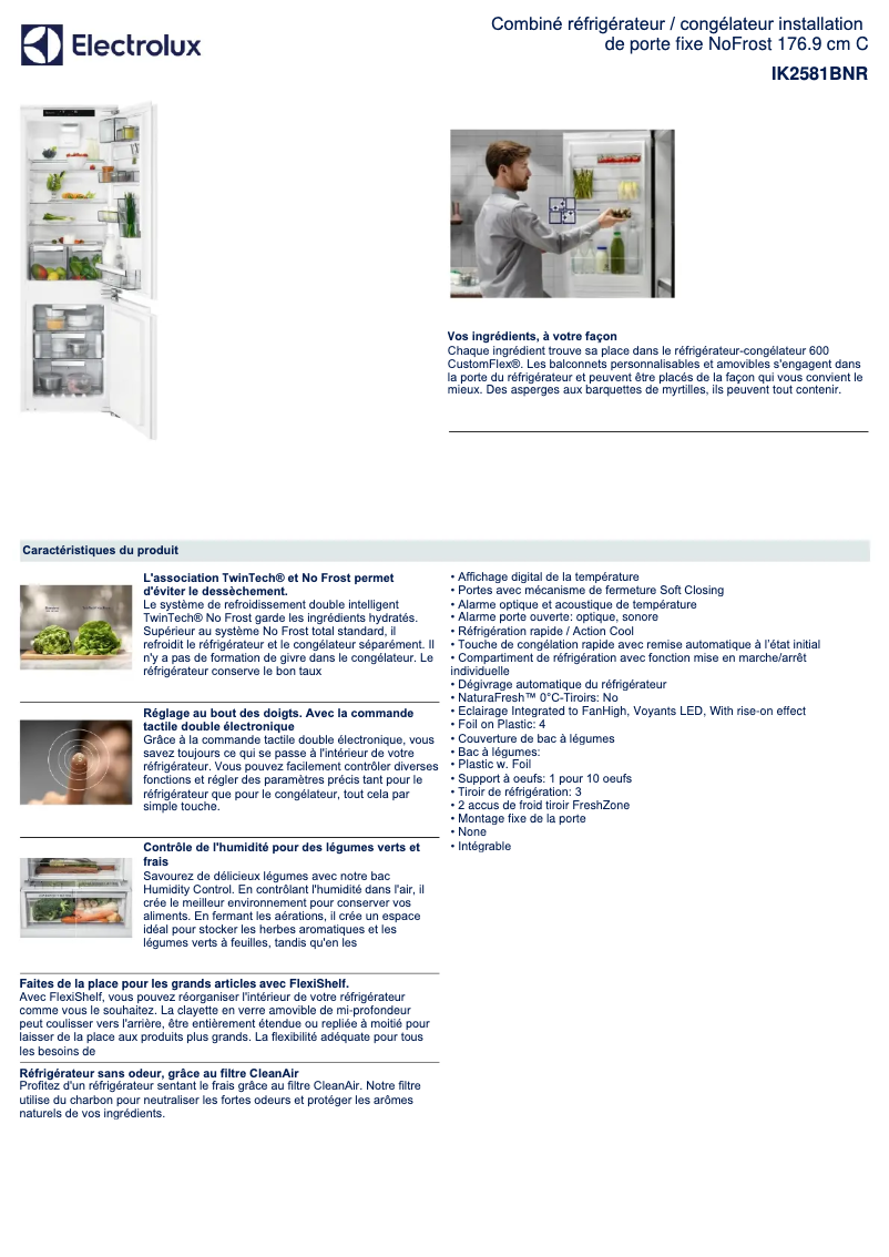 Page 1 de la notice Fiche technique Electrolux IK2581BNR