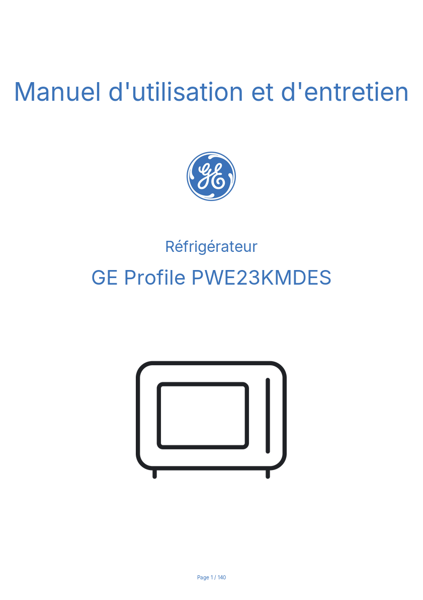 Image de la première page du manuel de l'appareil Profile PWE23KMDES