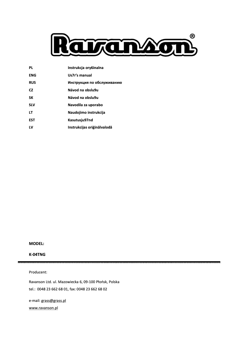 Page 1 de la notice Manuel utilisateur Ravanson K-04TNG