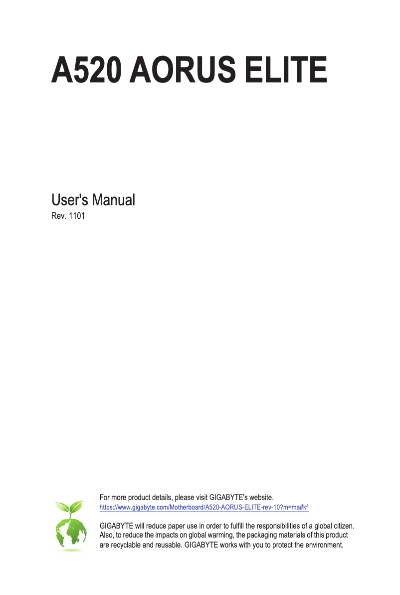 Page 1 de la notice Manuel utilisateur Gigabyte A520 Aorus Elite