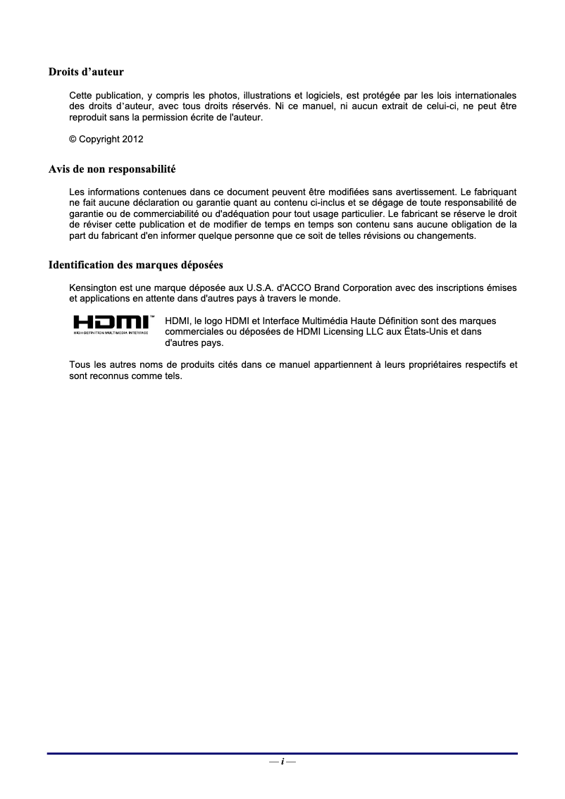 Page n°1 - Manuel utilisateur Vivitek D557WH