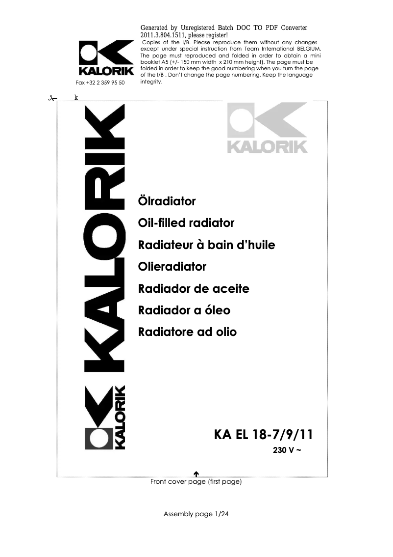 Página 1 del manual Manual de usuario Kalorik KA EL 18-11