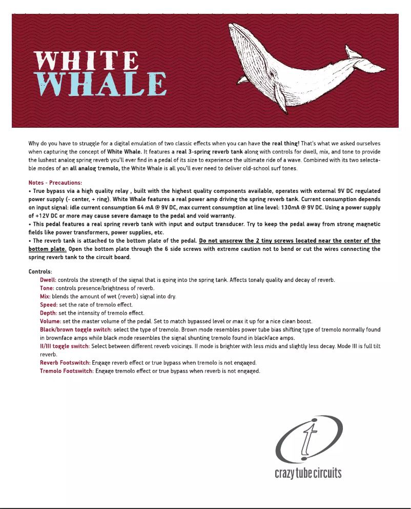 Page n°1 - Manuel utilisateur Crazy Tube Circuits White Whale