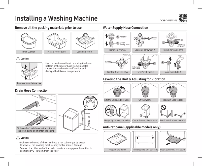 Page 1 de la notice Guide d'installation Samsung WA10CG4545BD