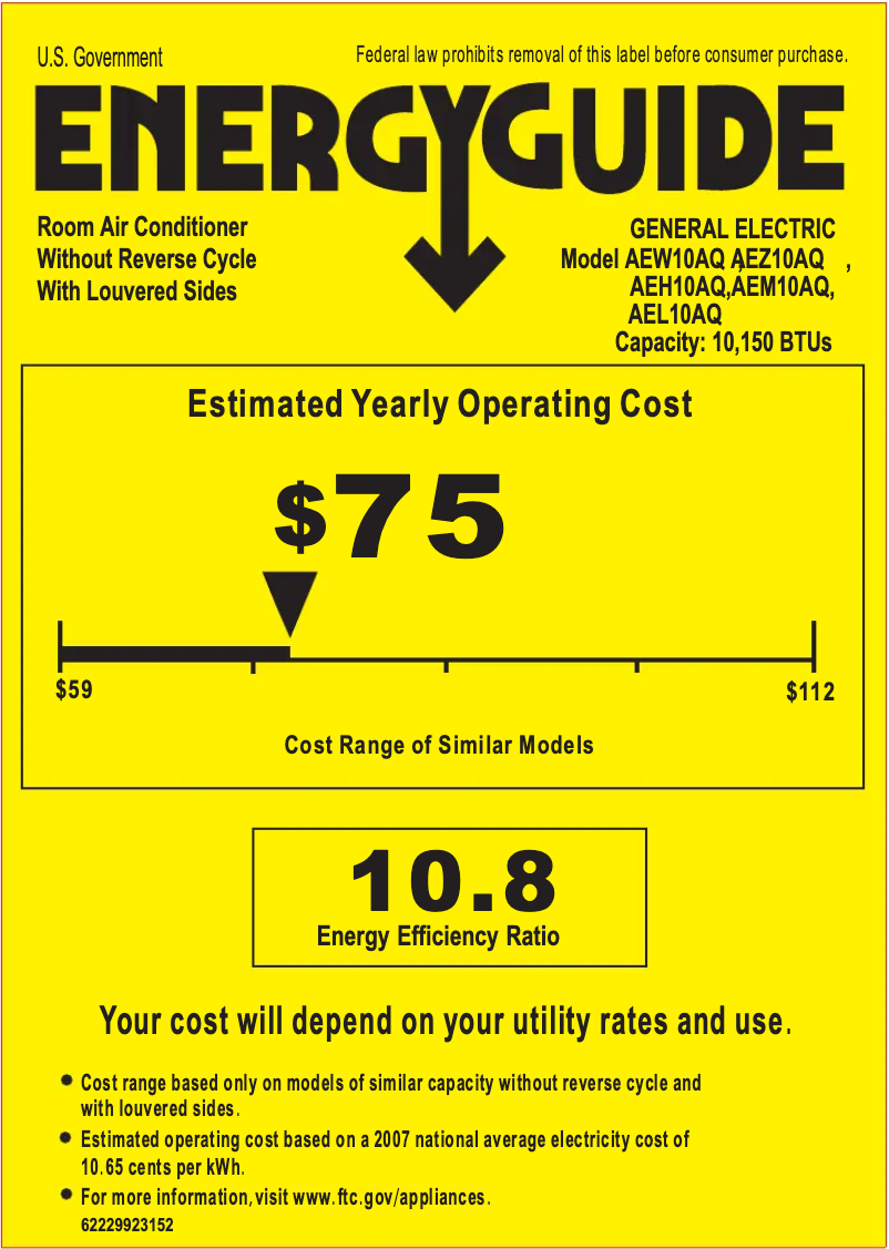 Page n°1 - Label énergétique GE AEW10AQ