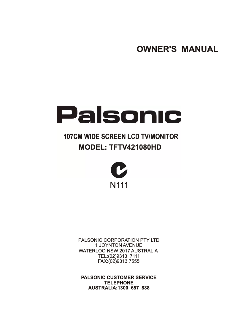 Page 1 de la notice Manuel utilisateur Palsonic TFTV421080HD