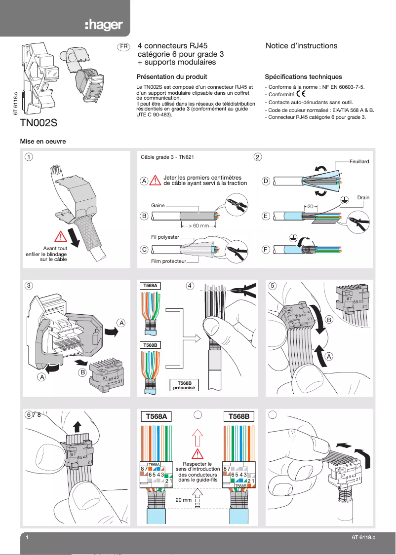 Page n°1 - Manuel utilisateur Hager TN002S