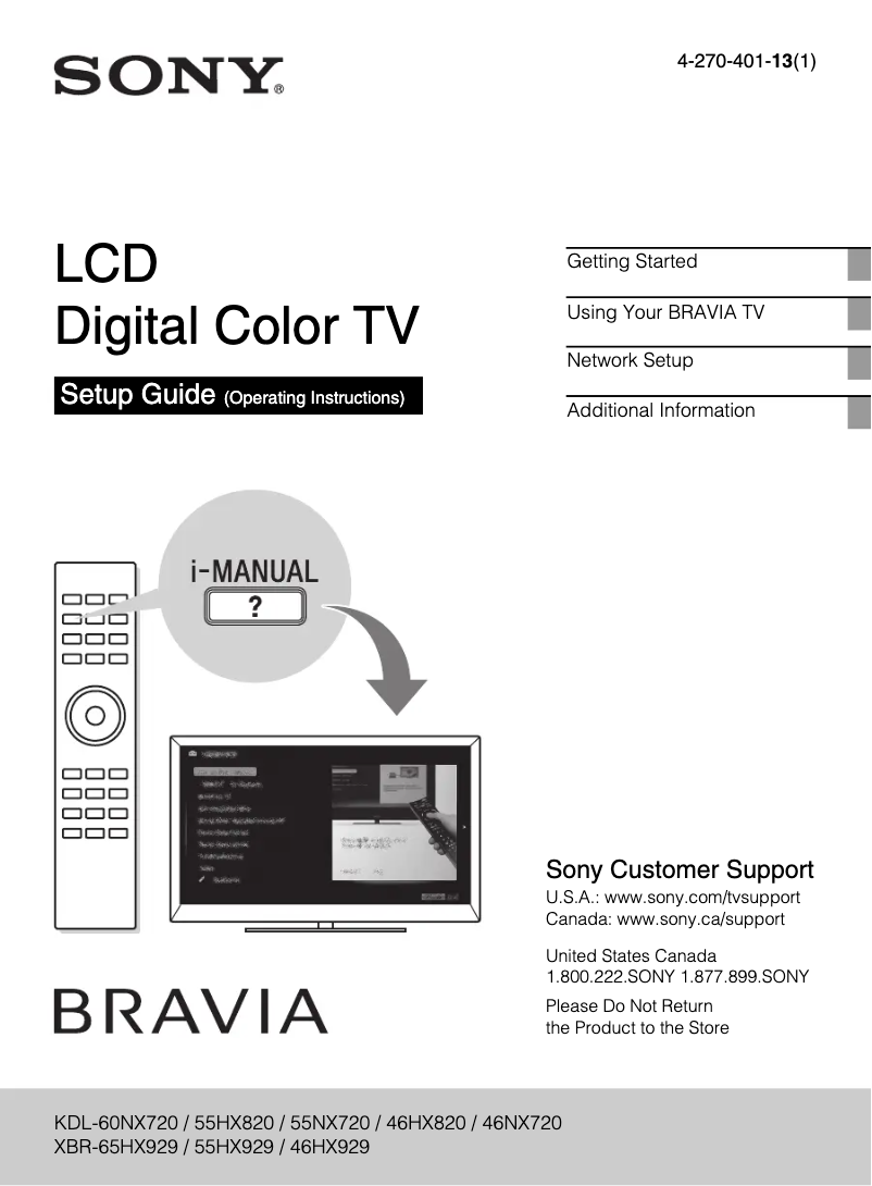 Page 1 de la notice Manuel utilisateur Sony Bravia XBR-55HX929