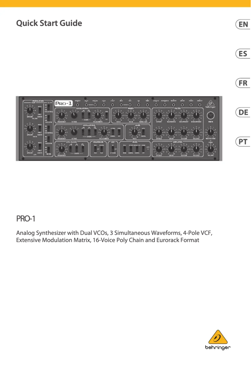 Page 1 de la notice Manuel utilisateur Behringer PRO-1