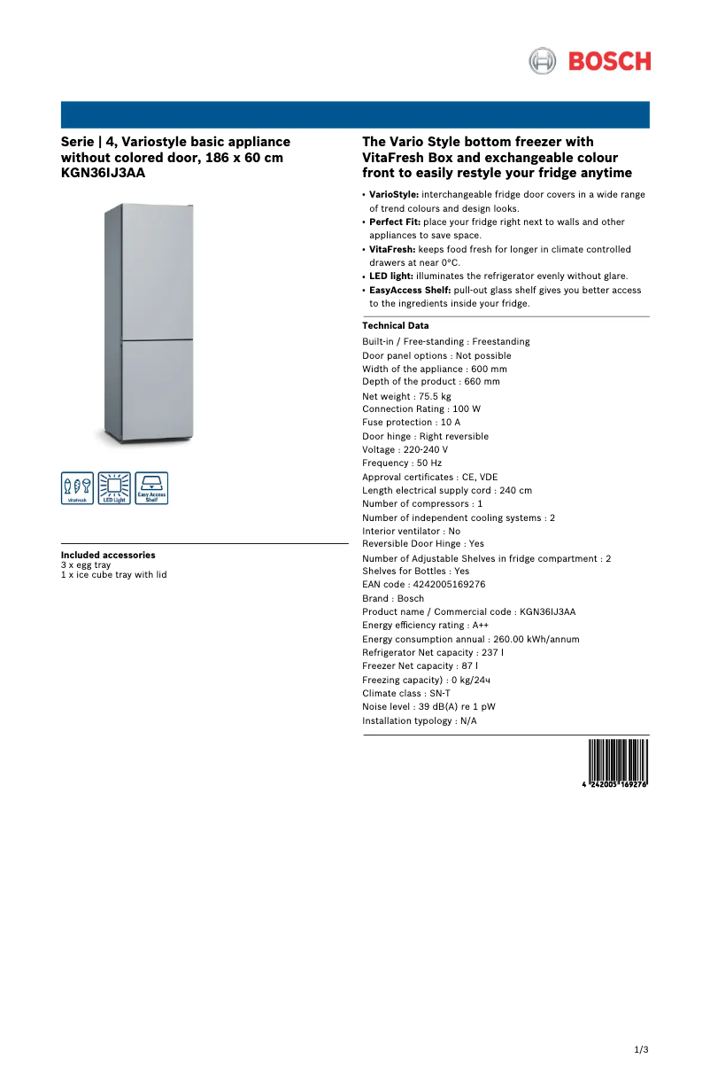 Image de la première page du manuel de l'appareil KGN36IJ3A