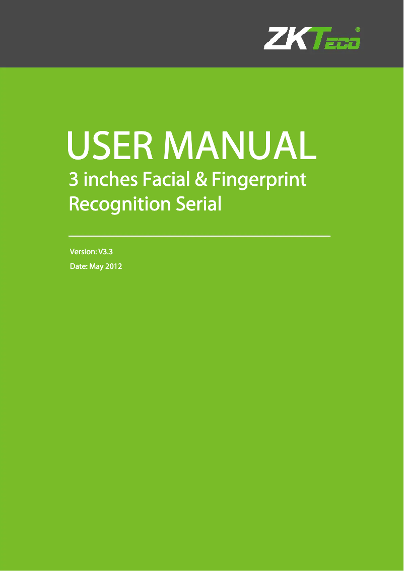 Page 1 de la notice Manuel utilisateur ZKTeco VF380