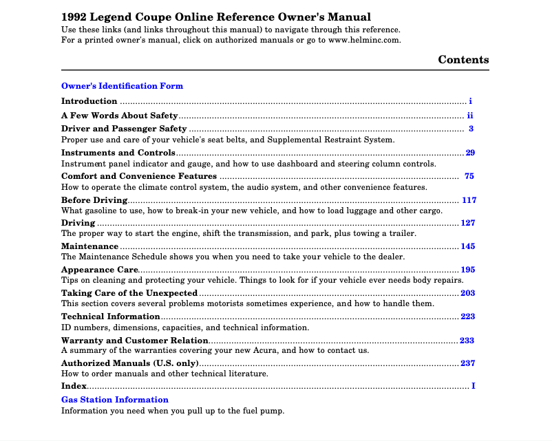 Page 1 de la notice Manuel utilisateur Acura Legend (1992)