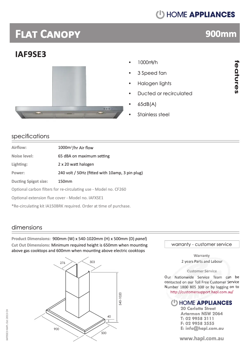 Page n°1 - Fiche technique ARC IAF9SE3