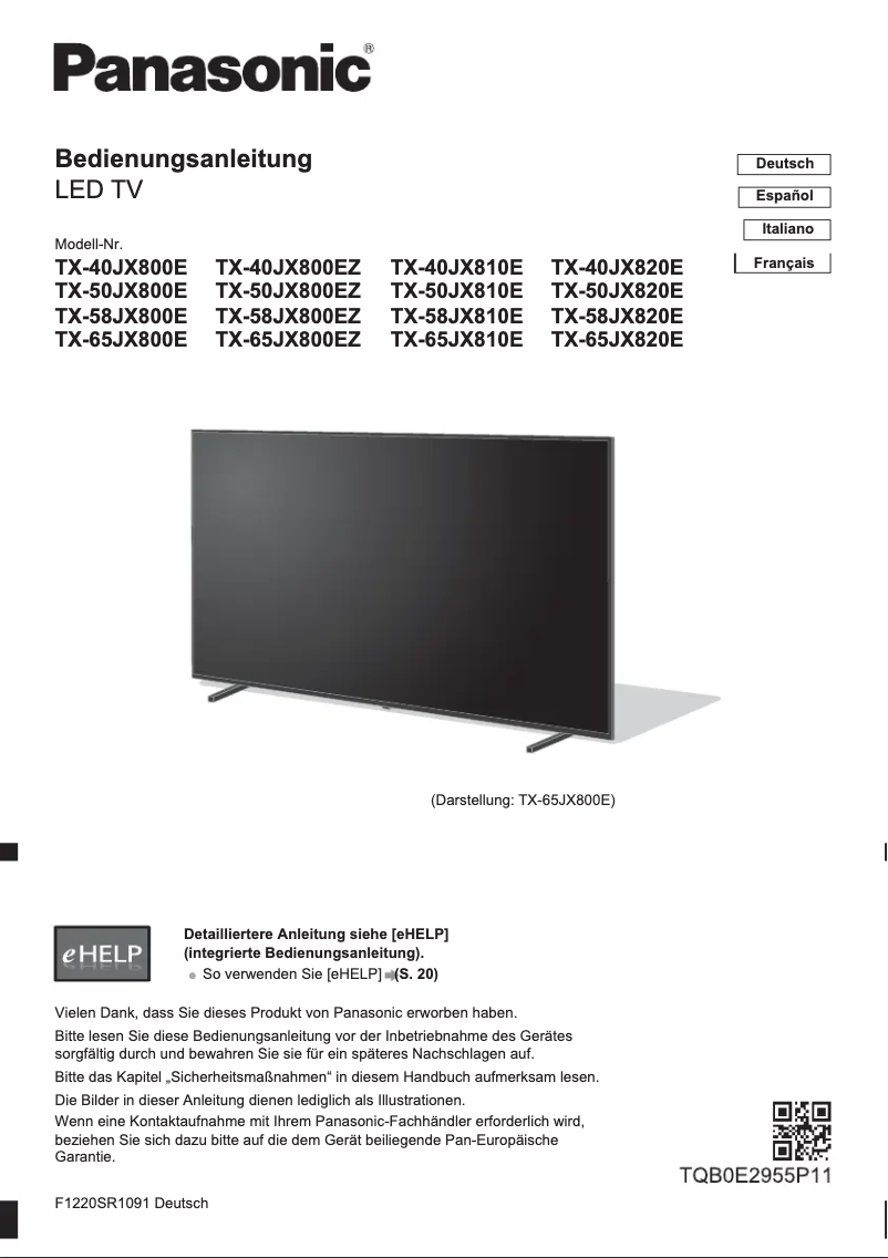 Página 1 del manual Manual de usuario Panasonic TX-50JX800EZ