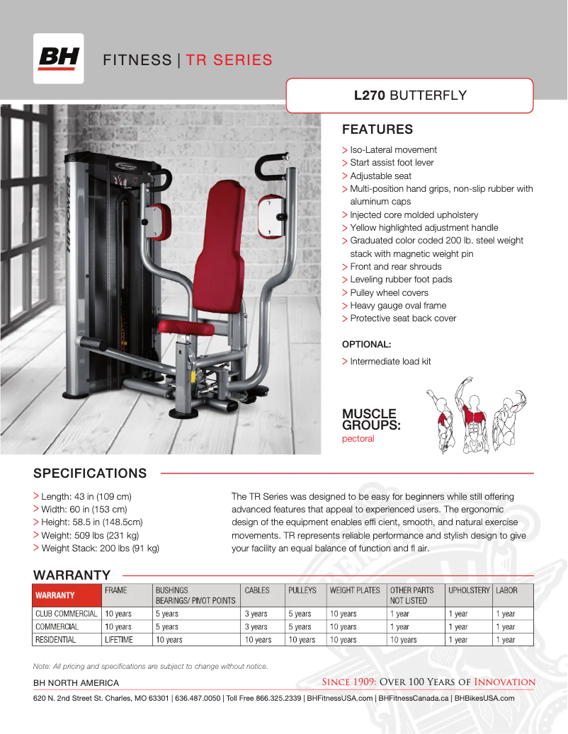 Page 1 de la notice Fiche technique BH Fitness L270