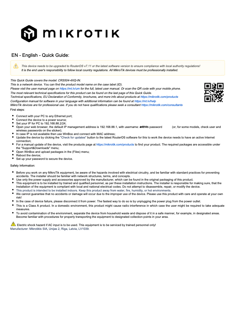 Image de la première page du manuel de l'appareil CRS504-4XQ-IN