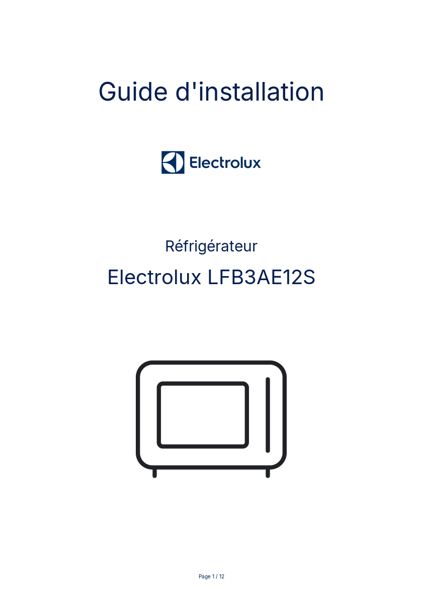 Page n°1 - Guide d'installation Electrolux LFB3AE12S