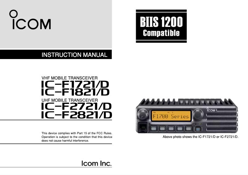 Page n°1 - Manuel utilisateur ICOM IC-F1821