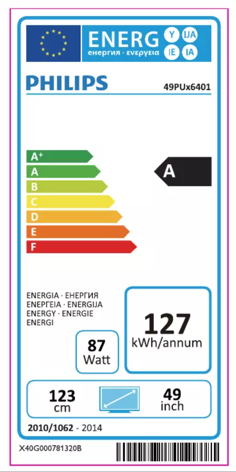 Page n°1 - Label énergétique Philips 55PUS6501