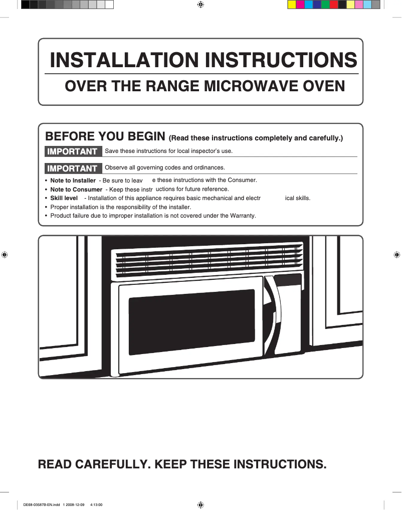 Page n°1 - Guide d'installation Samsung ME17H703SHB