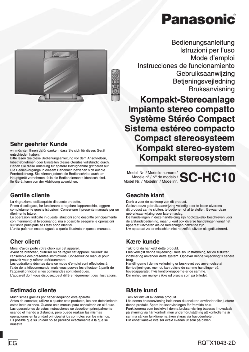 Page n°1 - Manuel utilisateur Panasonic SC-HC10EG