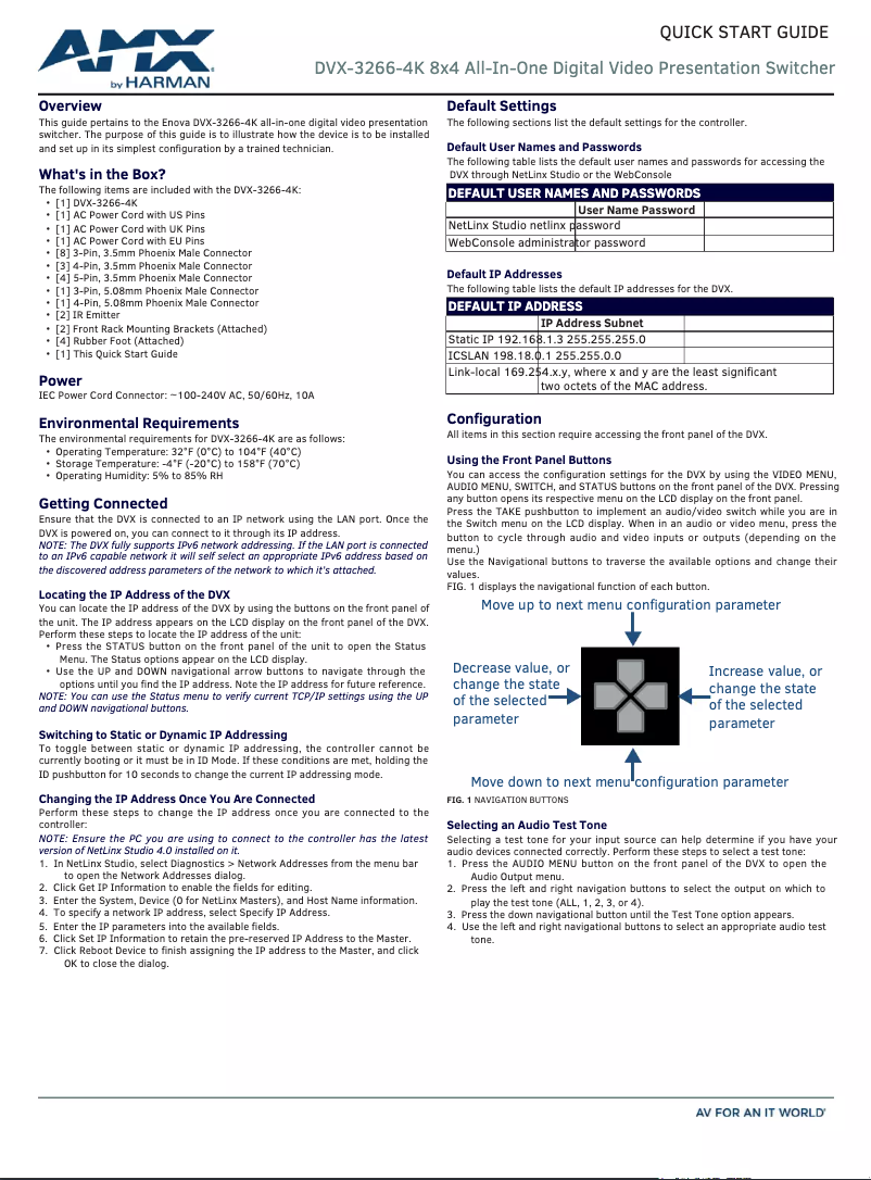 Page 1 de la notice Guide de démarrage rapide AMX DVX-3266-4K