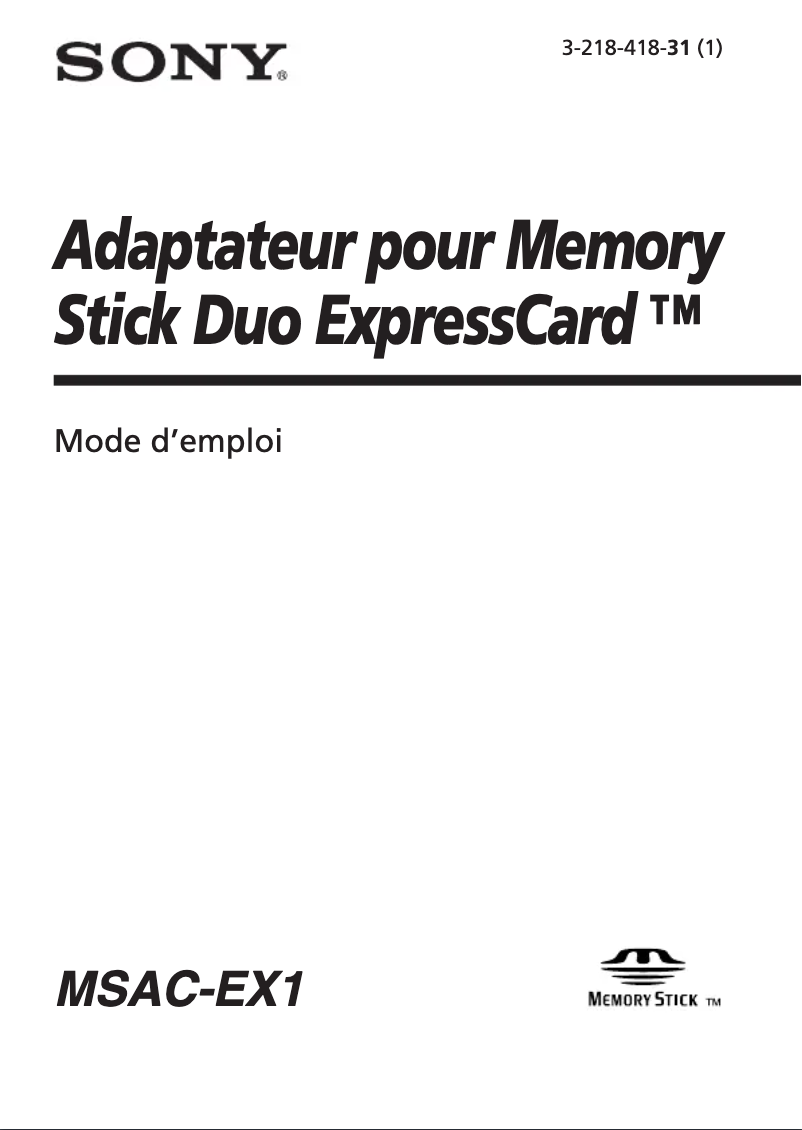Page n°1 - Manuel utilisateur Sony MSAC-EX1