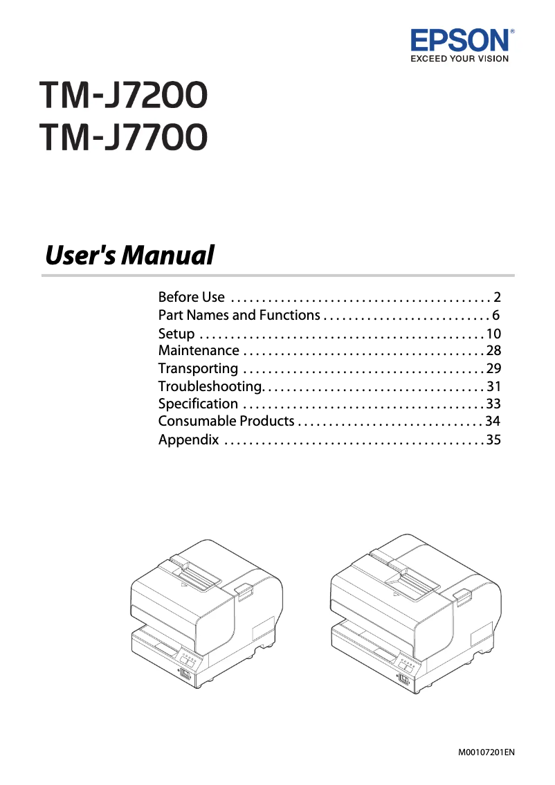 Page 1 de la notice Manuel utilisateur Epson TM-J7200
