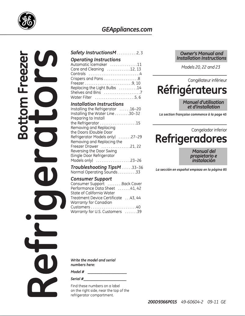 Image de la première page du manuel de l'appareil GFSS2HCYSS