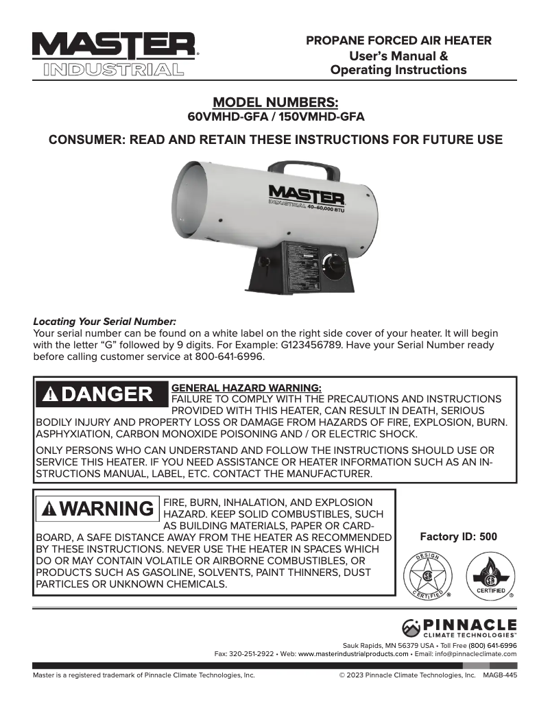 Page 1 de la notice Manuel utilisateur Master 150VMHD-GFA