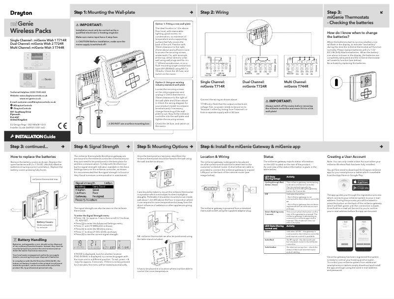Page n°1 - Manuel utilisateur Drayton miGenie Wish 2