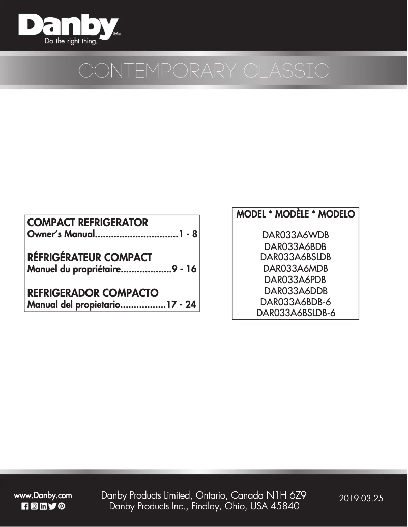 Page n°1 - Manuel utilisateur Danby DAR033A6PDB