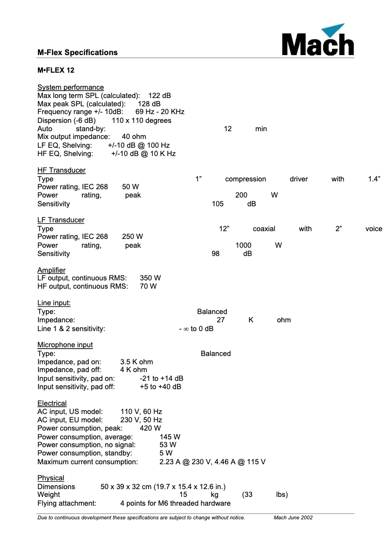 Página 1 del manual Ficha técnica Martin M•Flex 12