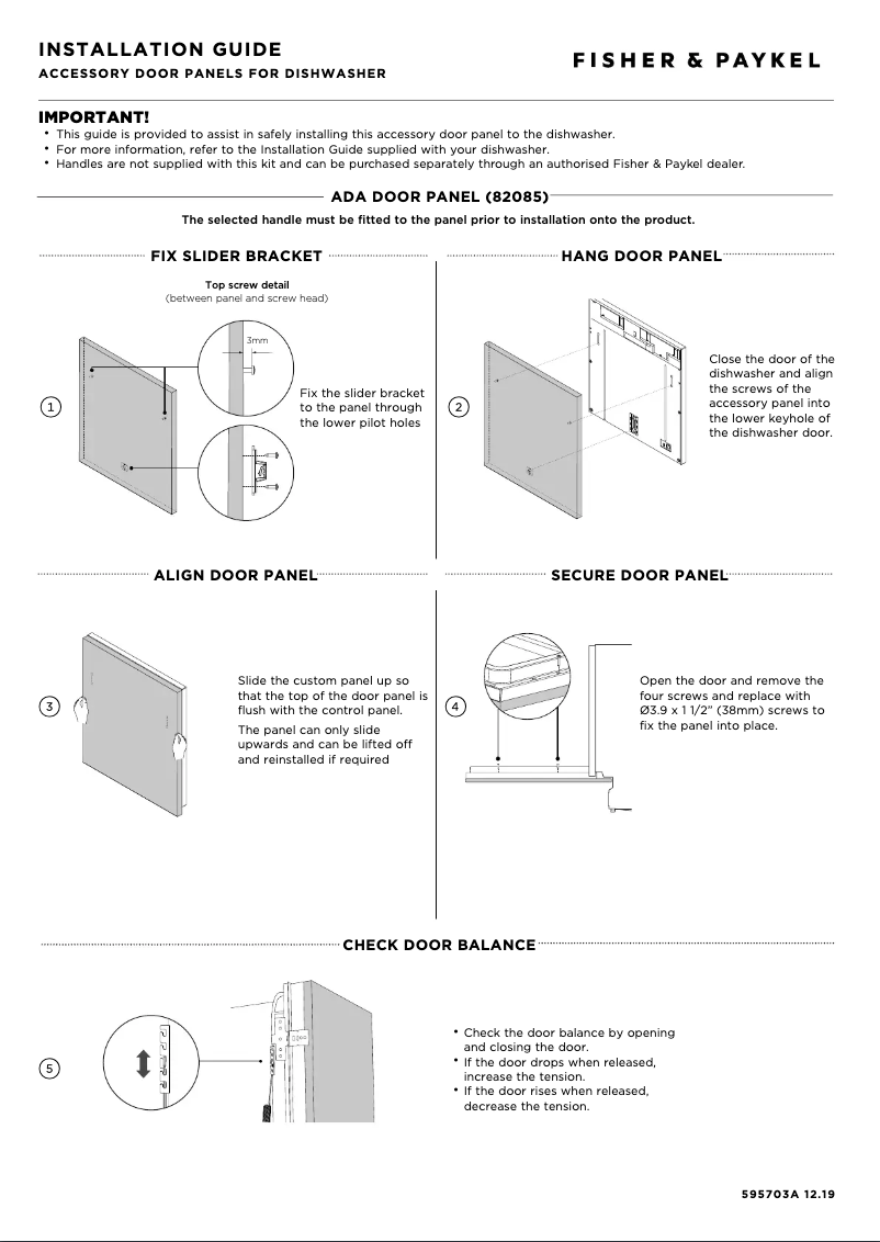 Page 1 de la notice Manuel utilisateur Fisher & Paykel ACC DOOR DW