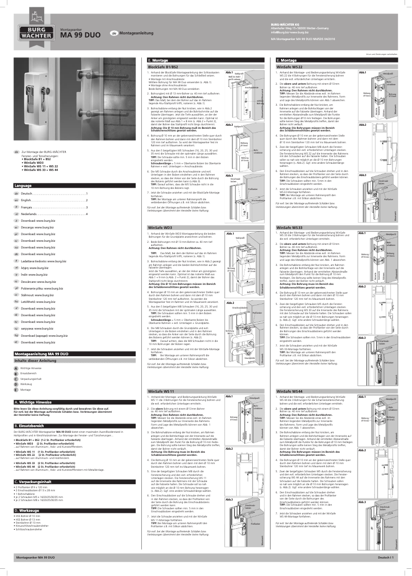 Page n°1 - Manuel utilisateur Burg Wächter MA 99 DUO