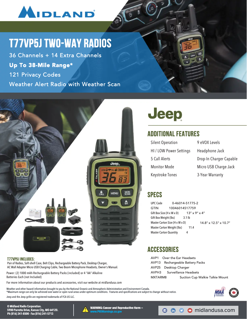 Página 1 del manual Ficha técnica Midland X-Talker T77VP5J