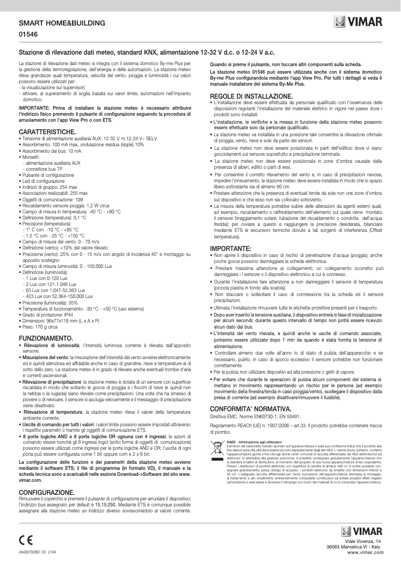 Page 1 de la notice Instructions / montage Vimar 01546