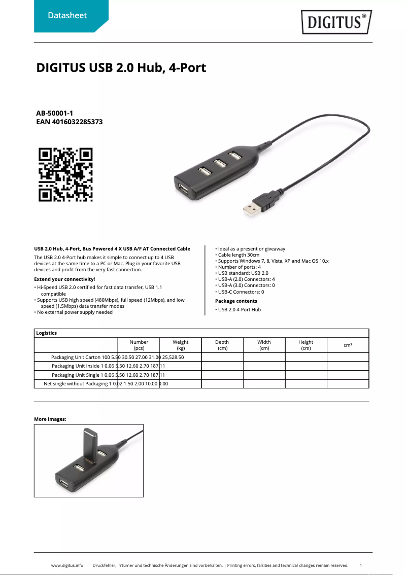 Page 1 de la notice Fiche technique Digitus AB-50001-1