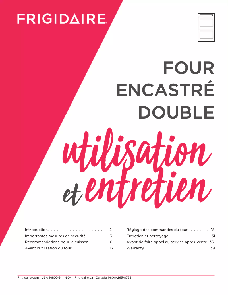 Page 1 de la notice Manuel utilisateur Frigidaire FCWD3027AW