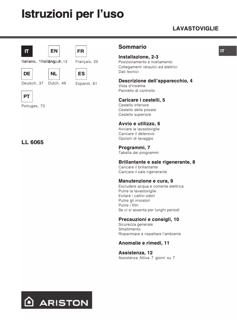 Page 1 de la notice Manuel utilisateur Ariston Thermo LL 6065 eu