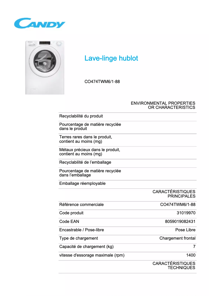 Image de la première page du manuel de l'appareil CO474TWM6/1-88