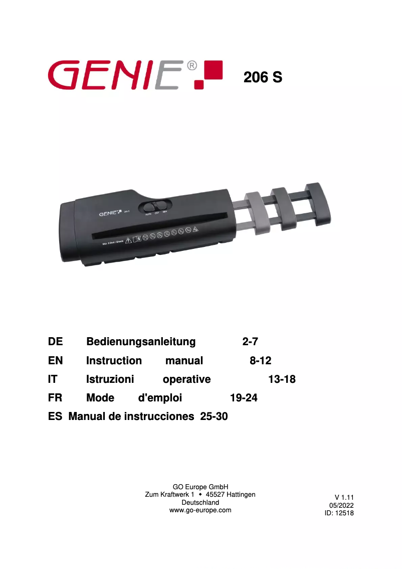 Imagen de la primera página del manual del dispositivo 206 S