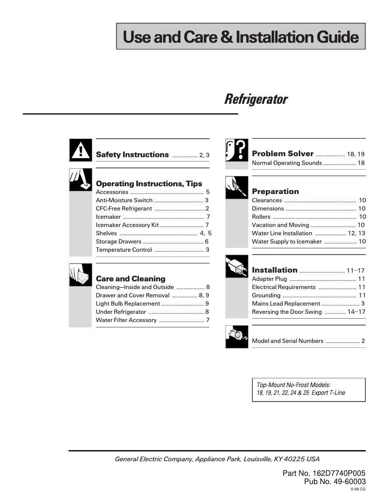 Page n°1 - Manuel d'utilisation et d'entretien GE Profile TBT25PABWW