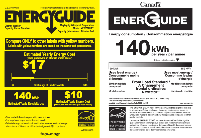 Page n°1 - Label énergétique Maytag MFW7020RF