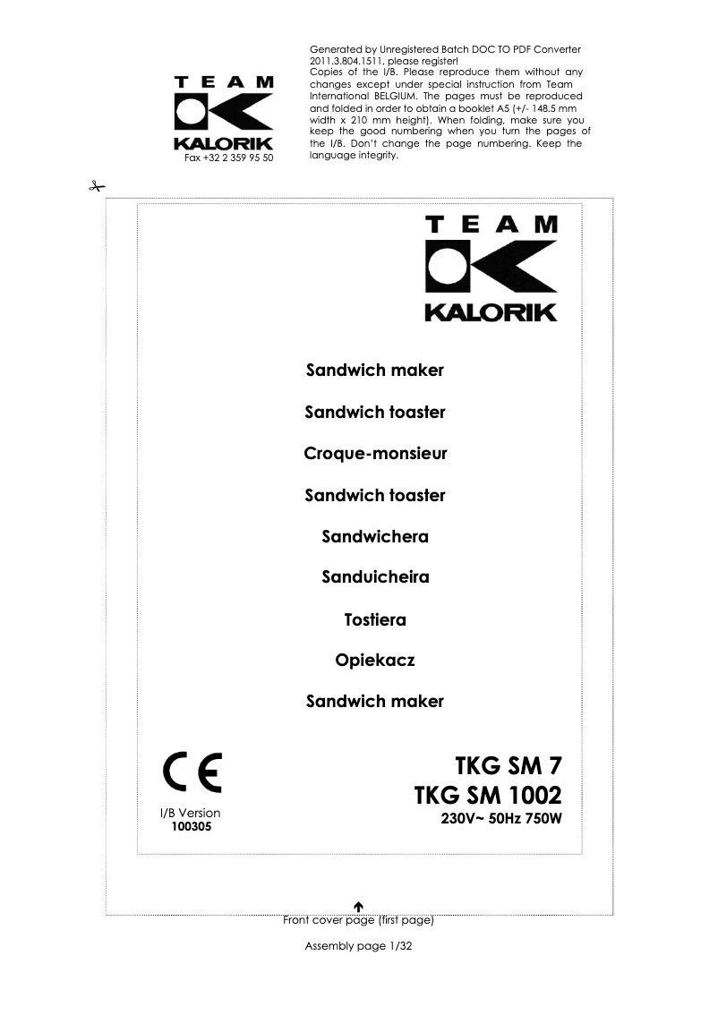 Page n°1 - Manuel utilisateur Kalorik TKG SM 7