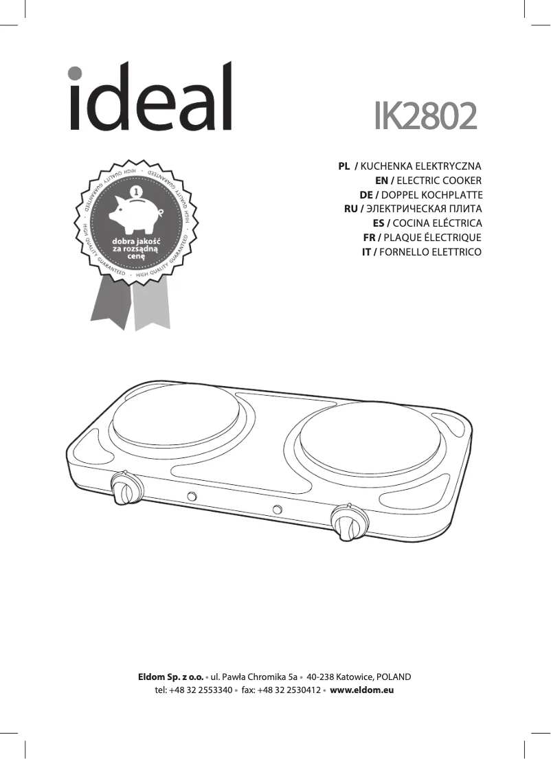 Page n°1 - Manuel utilisateur Eldom IDEAL IK2802